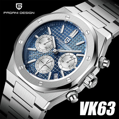 PAGANI DESIGN Luxury Sports Men's Quartz Watches PD1707 VK63 Stainless Steel Sapphire Waterproof Chronograph watches for men