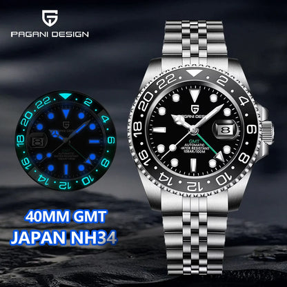 PAGANI DESIGN Original 40MM Men GMT Dive Automatic Mechanical Watches Japan NH34 Luxury Stainless Steel 100M Waterproof Watch