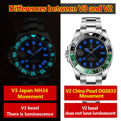 PAGANI DESIGN Original 40MM Men GMT Dive Automatic Mechanical Watches Japan NH34 Luxury Stainless Steel 100M Waterproof Watch