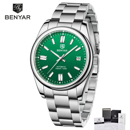 BENYAR 2024 New 39MM Fashion Men's Automatic Mechanical Watch Luxury Glass Stainless Steel Sports Waterproof 10Bar Glow BGW-9 Wa