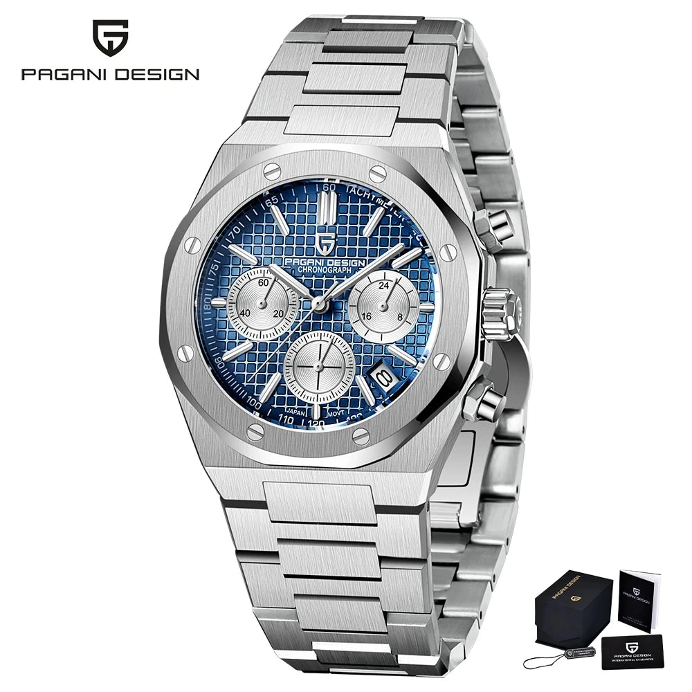 PAGANI DESIGN Luxury Sports Men's Quartz Watches PD1707 VK63 Stainless Steel Sapphire Waterproof Chronograph watches for men