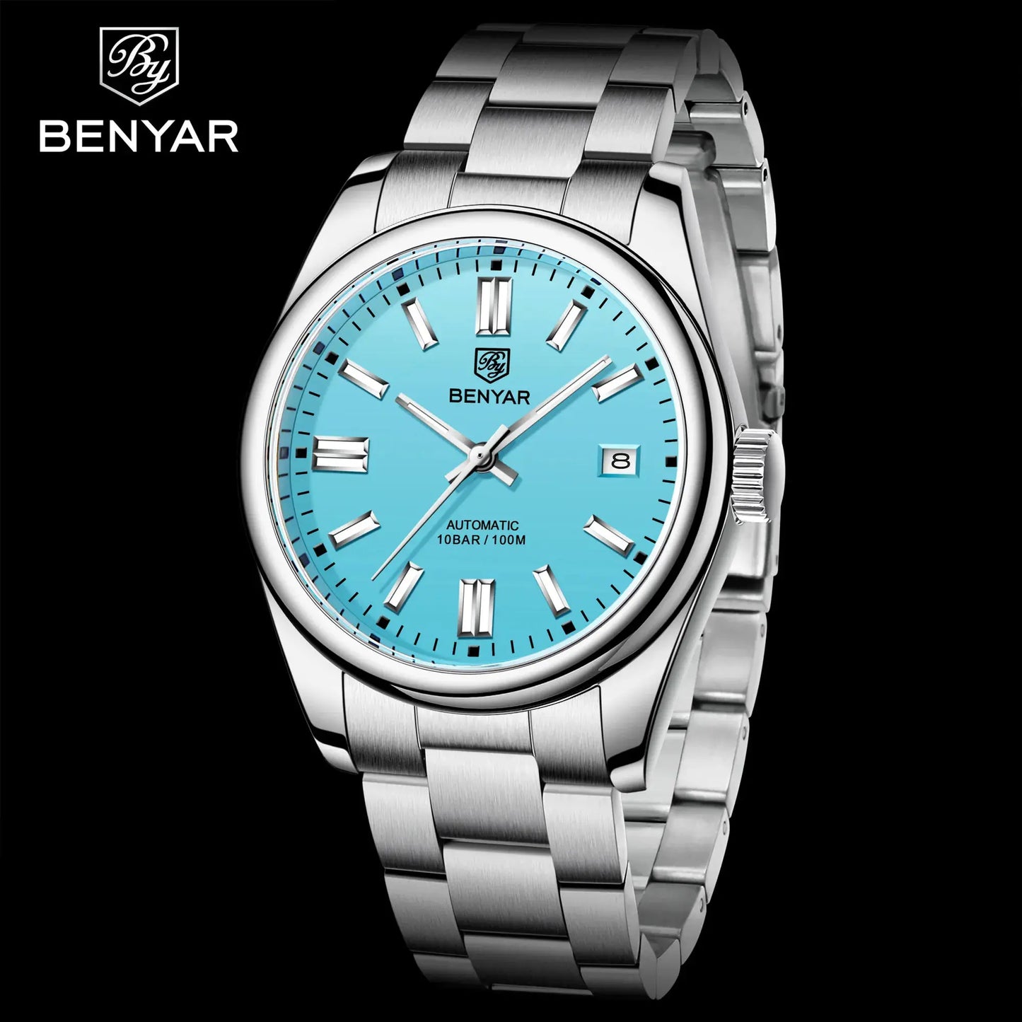 BENYAR 2024 New 39MM Fashion Men's Automatic Mechanical Watch Luxury Glass Stainless Steel Sports Waterproof 10Bar Glow BGW-9 Wa