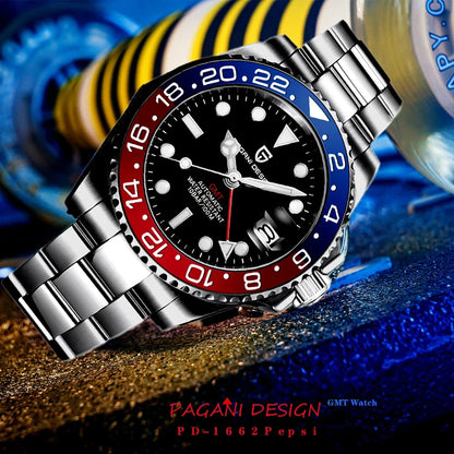 PAGANI DESIGN Original 40MM Men GMT Dive Automatic Mechanical Watches Japan NH34 Luxury Stainless Steel 100M Waterproof Watch