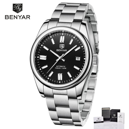 BENYAR 2024 New 39MM Fashion Men's Automatic Mechanical Watch Luxury Glass Stainless Steel Sports Waterproof 10Bar Glow BGW-9 Wa