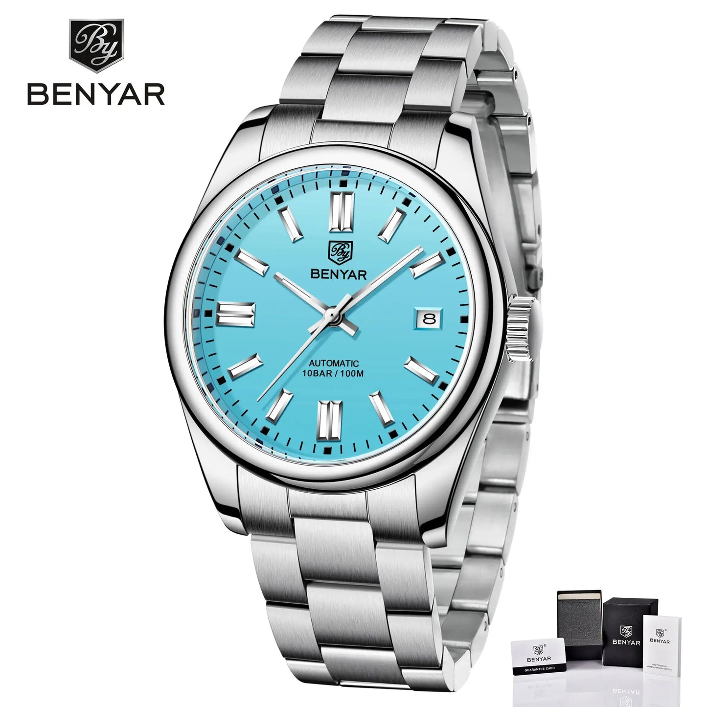 BENYAR 2024 New 39MM Fashion Men's Automatic Mechanical Watch Luxury Glass Stainless Steel Sports Waterproof 10Bar Glow BGW-9 Wa