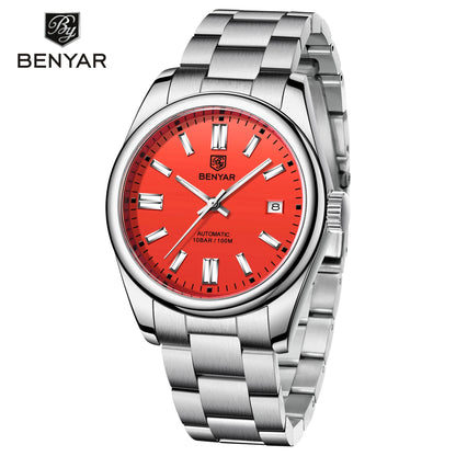 BENYAR 2024 New 39MM Fashion Men's Automatic Mechanical Watch Luxury Glass Stainless Steel Sports Waterproof 10Bar Glow BGW-9 Wa